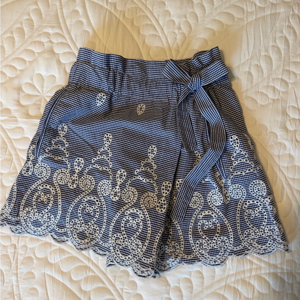 Zara Blue and White Gingham Skirt with Bow Waist Detail